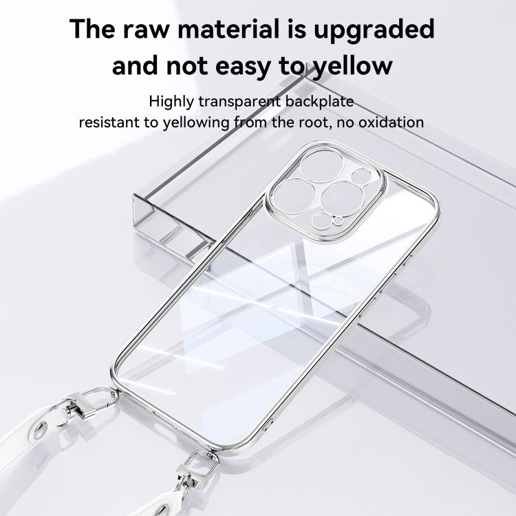 For iPhone 16 Pro Max SULADA  Electroplated Clear TPU Soft Frame Phone Case with Wrist Strap(Purple) - free shipping - PMC Jewellery - Order now!