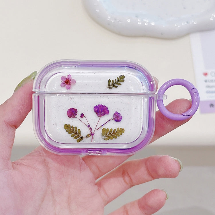 For AirPods Pro Glitter Starry Epoxy Dried Flowers Earbuds Box TPU Case(Purple) - free shipping - PMC Jewellery - Order now!