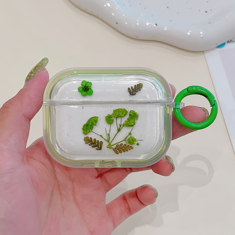 For AirPods Pro Glitter Starry Epoxy Dried Flowers Earbuds Box TPU Case(Green) - For AirPods Pro by PMC Jewellery | Online Shopping South Africa | PMC Jewellery | Buy Now Pay Later Mobicred