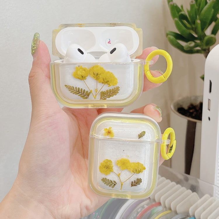 For AirPods Pro Glitter Starry Epoxy Dried Flowers Earbuds Box TPU Case(Yellow) - For AirPods Pro by PMC Jewellery | Online Shopping South Africa | PMC Jewellery | Buy Now Pay Later Mobicred