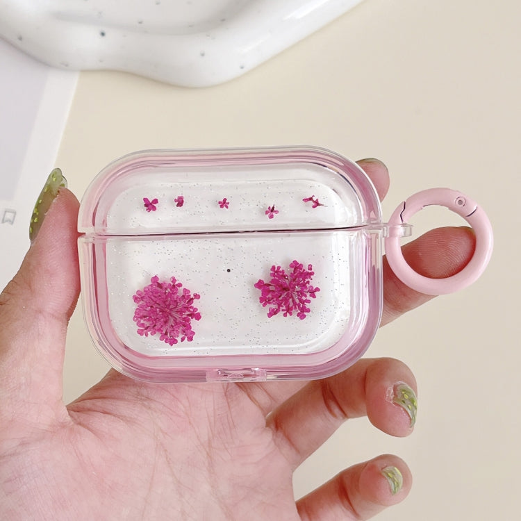 For AirPods Pro 2 Glitter Snowflake Epoxy Dried Flowers Earbuds Box TPU Case(Pink) - For AirPods Pro 2 by PMC Jewellery | Online Shopping South Africa | PMC Jewellery | Buy Now Pay Later Mobicred