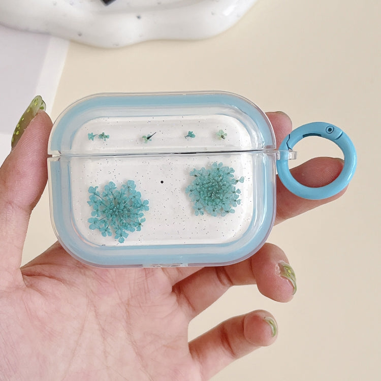 For AirPods Pro 2 Glitter Snowflake Epoxy Dried Flowers Earbuds Box TPU Case(Light Blue) - For AirPods Pro 2 by PMC Jewellery | Online Shopping South Africa | PMC Jewellery | Buy Now Pay Later Mobicred