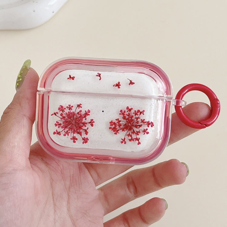 For AirPods 3 Glitter Snowflake Epoxy Dried Flowers Earbuds Box TPU Case(Red) - For AirPods 3 by PMC Jewellery | Online Shopping South Africa | PMC Jewellery | Buy Now Pay Later Mobicred