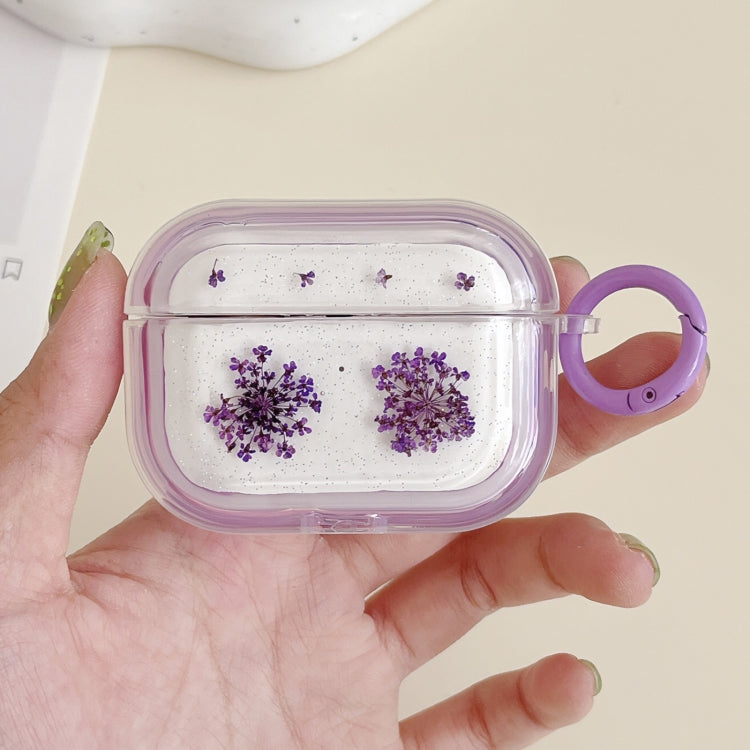 For AirPods Pro Glitter Snowflake Epoxy Dried Flowers Earbuds Box TPU Case(Purple) - For AirPods Pro by PMC Jewellery | Online Shopping South Africa | PMC Jewellery | Buy Now Pay Later Mobicred