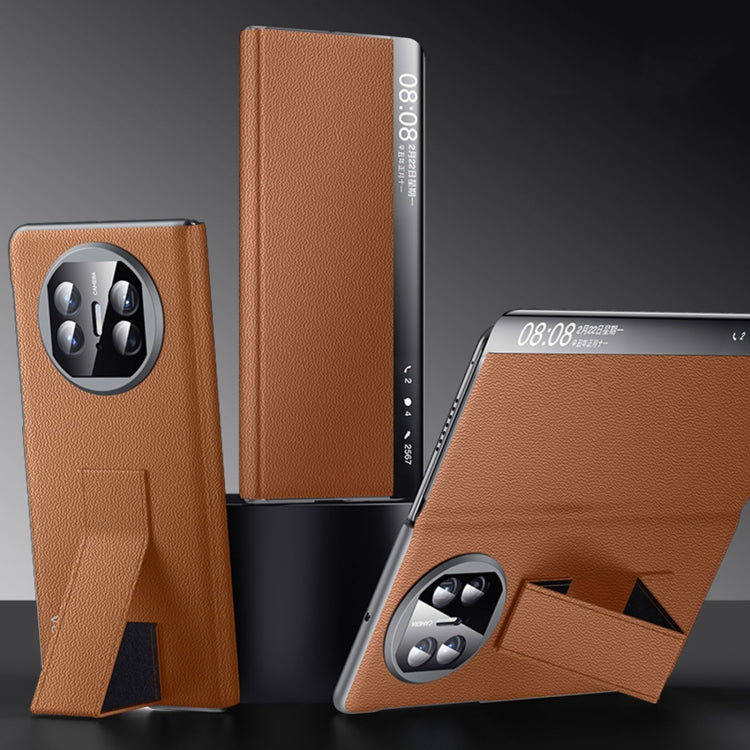 For Huawei Mate X5 / X3 SULADA Smart Series Wristband Holder Smart View Window Genuine Leather Phone Case(Brown) - free shipping - PMC TechLife - Order now!
