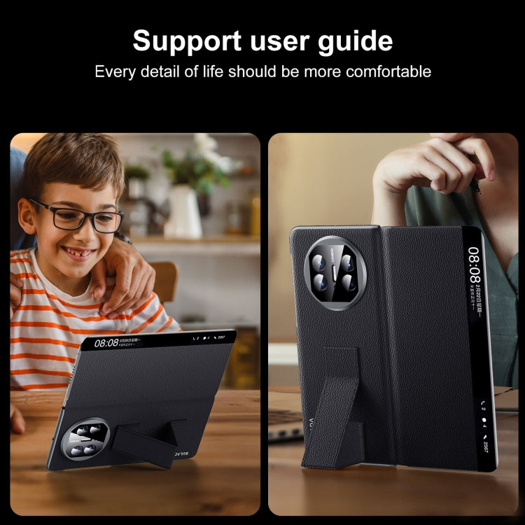 For Huawei Mate X5 / X3 SULADA Smart Series Wristband Holder Smart View Window Genuine Leather Phone Case(Black) - free shipping - PMC TechLife - Order now!