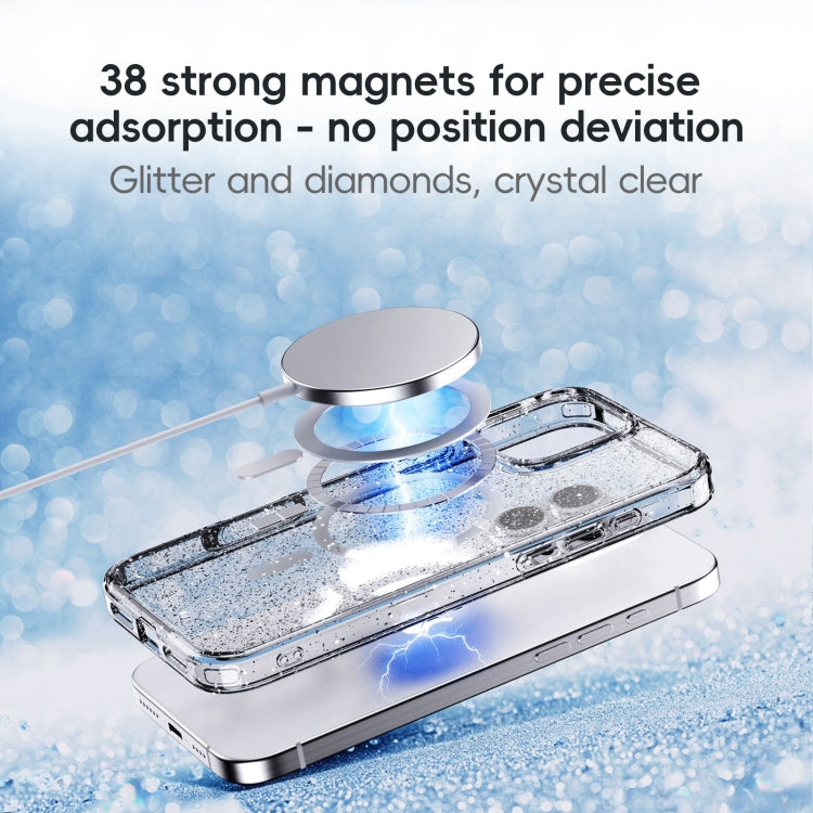 For iPhone 16 Plus Glitter Powder MagSafe Magnetic Phone Case(Transparent Titanium Blue) - free shipping - PMC Jewellery - Order now!