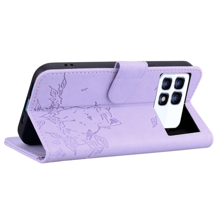 For Redmi K70 Ultra Cute Cat Embossed Leather Phone Case(Purple) - free shipping - PMC Jewellery - Order now!