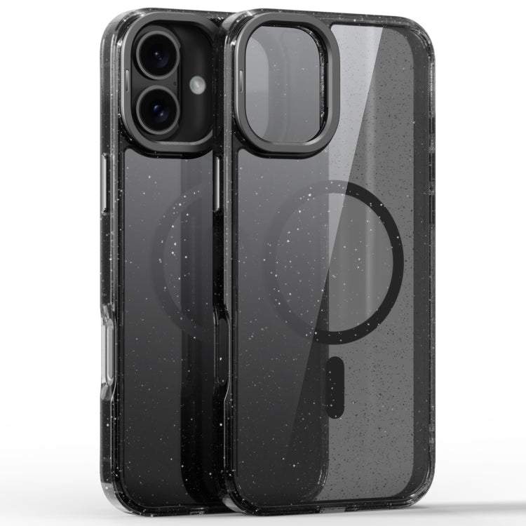 For iPhone 16 Plus Glitter Powder Lens Holder MagSafe Magnetic Phone Case(Transparent Black) - free shipping - PMC Jewellery - Order now!
