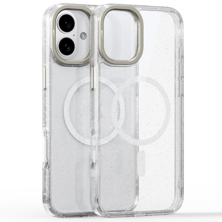 For iPhone 16 Plus Glitter Powder Lens Holder MagSafe Magnetic Phone Case(Transparent) - free shipping - PMC Jewellery - Order now!