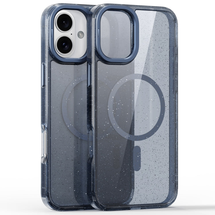For iPhone 16 Plus Glitter Powder Lens Holder MagSafe Magnetic Phone Case(Transparent Titanium Blue) - free shipping - PMC Jewellery - Order now!