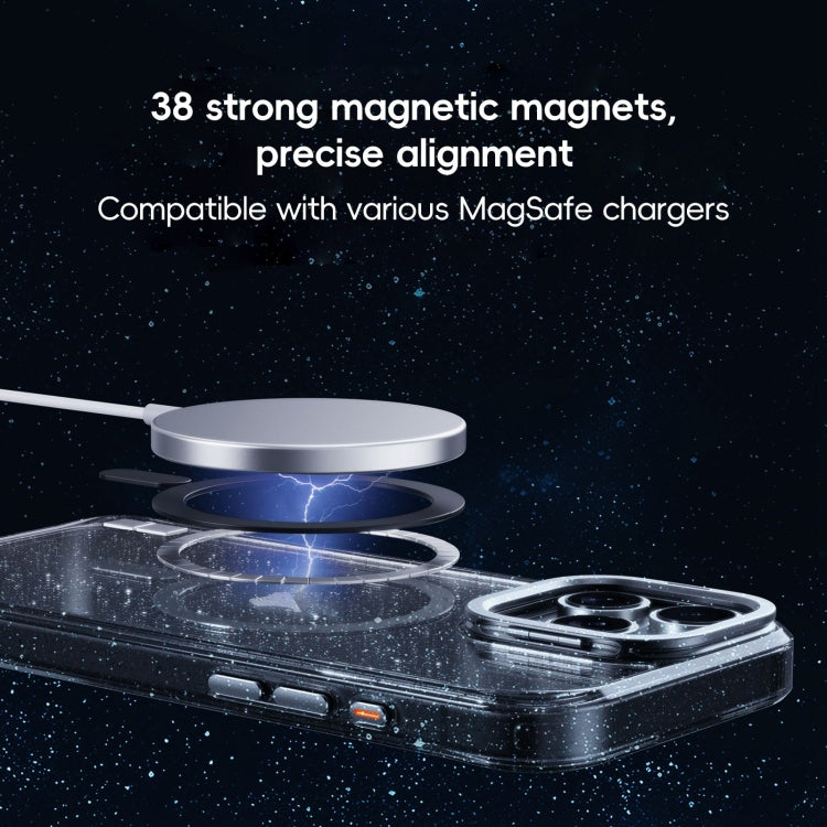 For iPhone 16 Plus Glitter Powder Lens Holder MagSafe Magnetic Phone Case(Transparent Titanium Blue) - free shipping - PMC Jewellery - Order now!