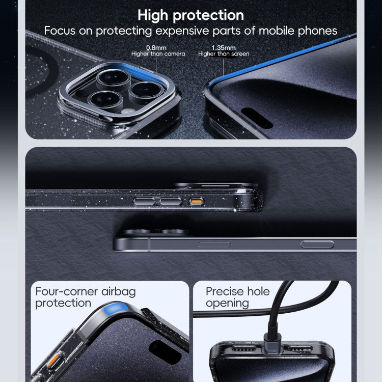For iPhone 16 Plus Glitter Powder Lens Holder MagSafe Magnetic Phone Case(Transparent Titanium Blue) - free shipping - PMC Jewellery - Order now!