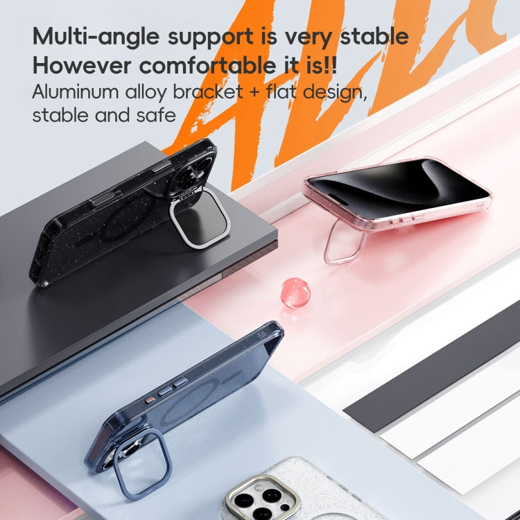 For iPhone 16 Plus Glitter Powder Lens Holder MagSafe Magnetic Phone Case(Transparent) - free shipping - PMC Jewellery - Order now!