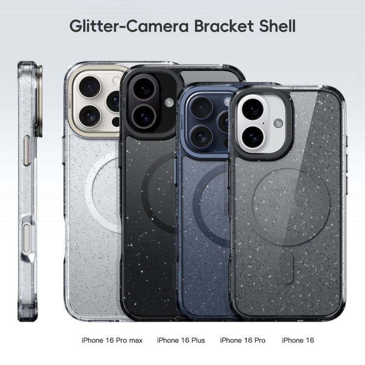 For iPhone 16 Plus Glitter Powder Lens Holder MagSafe Magnetic Phone Case(Transparent Titanium Blue) - free shipping - PMC Jewellery - Order now!