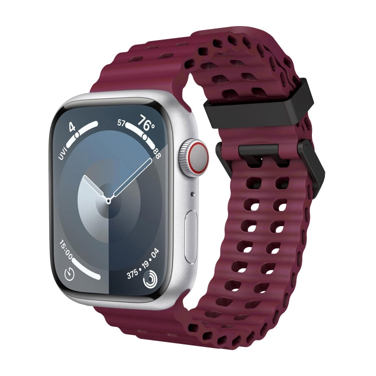 For Apple Watch SE 2023 44mm Ocean Dual-Row Hole Silicone Watch Band(Wine Red) - free shipping - PMc TechLife - Order now!