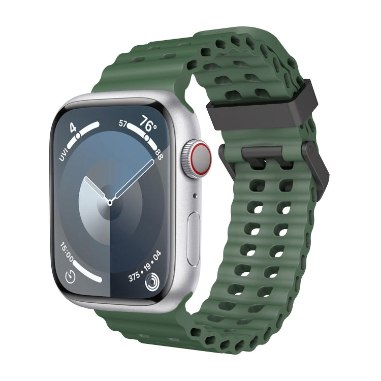 For Apple Watch Series 7 45mm Ocean Dual-Row Hole Silicone Watch Band(Forest Green) - free shipping - PMc TechLife - Order now!