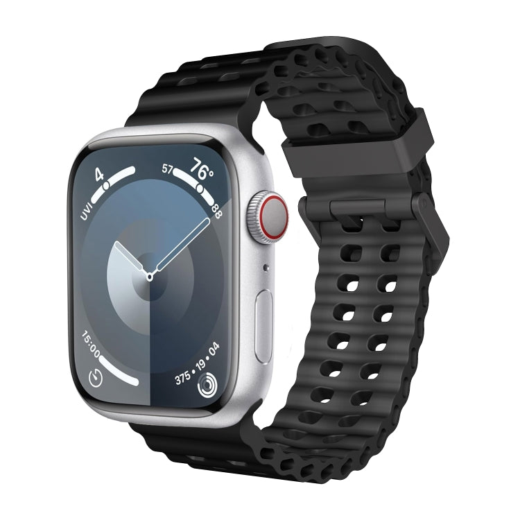 For Apple Watch SE 44mm Ocean Dual-Row Hole Silicone Watch Band(Black) - free shipping - PMc TechLife - Order now!