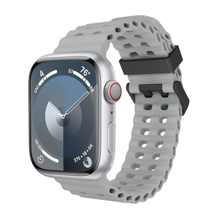 For Apple Watch Series 4 44mm Ocean Dual-Row Hole Silicone Watch Band(Cloudy Gray) - free shipping - PMc TechLife - Order now!