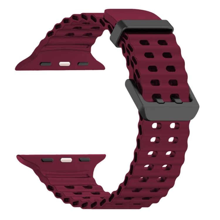 For Apple Watch Series 3 42mm Ocean Dual-Row Hole Silicone Watch Band(Wine Red) - free shipping - PMc TechLife - Order now!