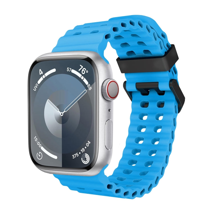 For Apple Watch Series 3 42mm Ocean Dual-Row Hole Silicone Watch Band(Blue) - free shipping - PMc TechLife - Order now!