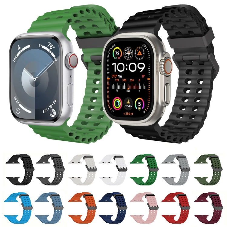 For Apple Watch SE 2022 44mm Ocean Dual-Row Hole Silicone Watch Band(Black) - free shipping - PMc TechLife - Order now!