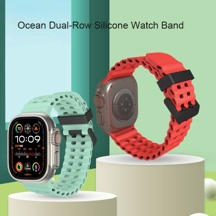 For Apple Watch SE 44mm Ocean Dual-Row Hole Silicone Watch Band(Black) - free shipping - PMc TechLife - Order now!