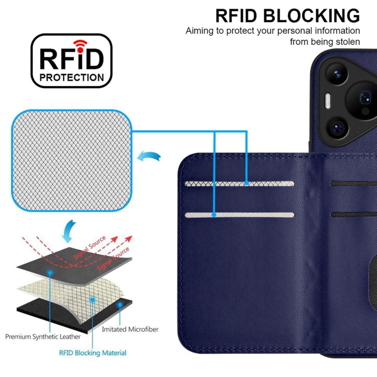 For Huawei Pura 70 Pro / 70 Pro+ Rhombic Texture Card Bag RFID Phone Case with Long Lanyard(Blue) - free shipping - PMC Jewellery - Order now!