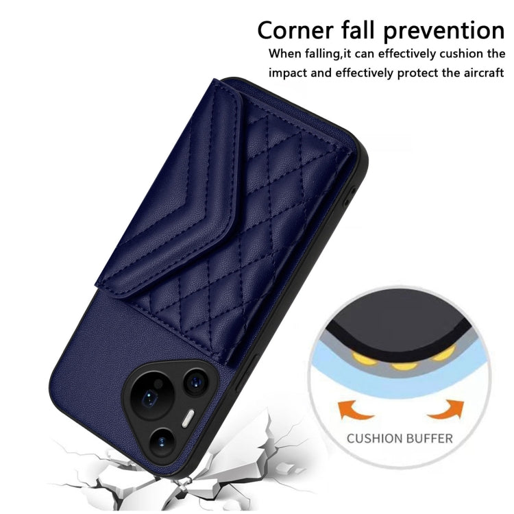 For Huawei Pura 70 Pro / 70 Pro+ Rhombic Texture Card Bag RFID Phone Case with Long Lanyard(Blue) - free shipping - PMC Jewellery - Order now!