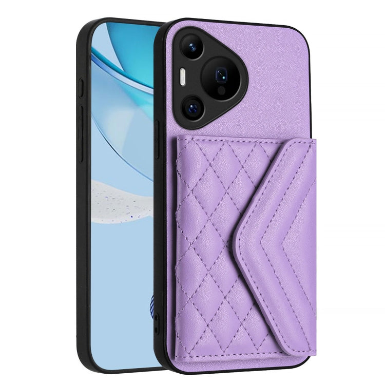 For Huawei Pura 70 Pro / 70 Pro+ Rhombic Texture Card Bag RFID Phone Case with Long Lanyard(Light Purple) - free shipping - PMC Jewellery - Order now!
