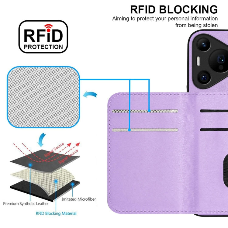 For Huawei Pura 70 Pro / 70 Pro+ Rhombic Texture Card Bag RFID Phone Case with Long Lanyard(Light Purple) - free shipping - PMC Jewellery - Order now!