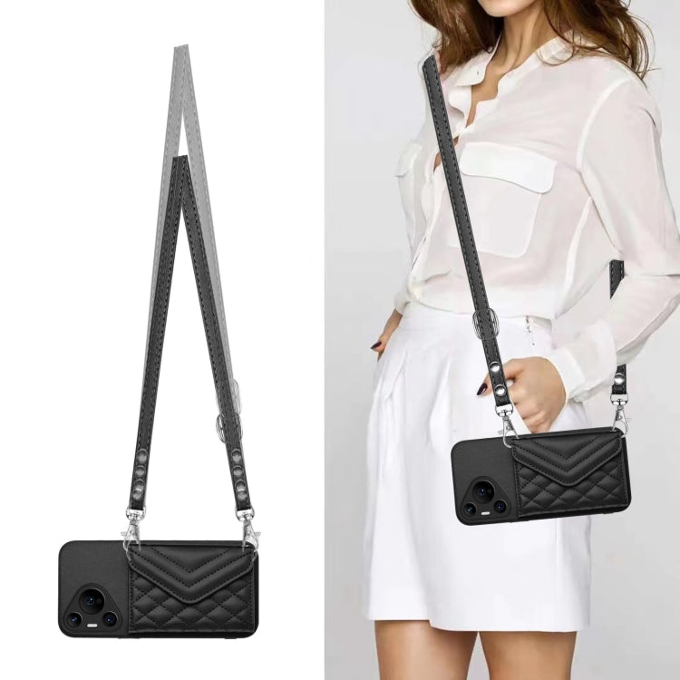 For Huawei Pura 70 Pro / 70 Pro+ Rhombic Texture Card Bag RFID Phone Case with Long Lanyard(Black) - Huawei Cases by PMC Jewellery | Online Shopping South Africa | PMC Jewellery | Buy Now Pay Later Mobicred
