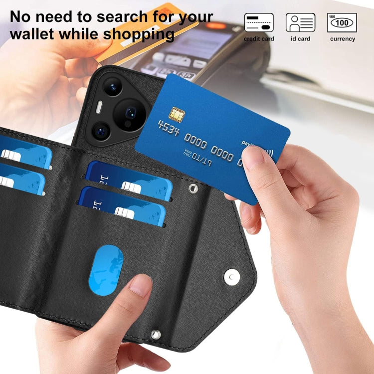 For Huawei Pura 70 Pro / 70 Pro+ Rhombic Texture Card Bag RFID Phone Case with Long Lanyard(Black) - Huawei Cases by PMC Jewellery | Online Shopping South Africa | PMC Jewellery | Buy Now Pay Later Mobicred