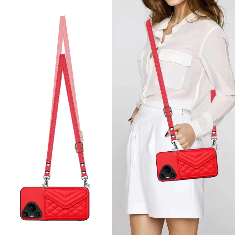 For Huawei Pura 70 Pro / 70 Pro+ Rhombic Texture Card Bag RFID Phone Case with Long Lanyard(Red) - Huawei Cases by PMC Jewellery | Online Shopping South Africa | PMC Jewellery | Buy Now Pay Later Mobicred