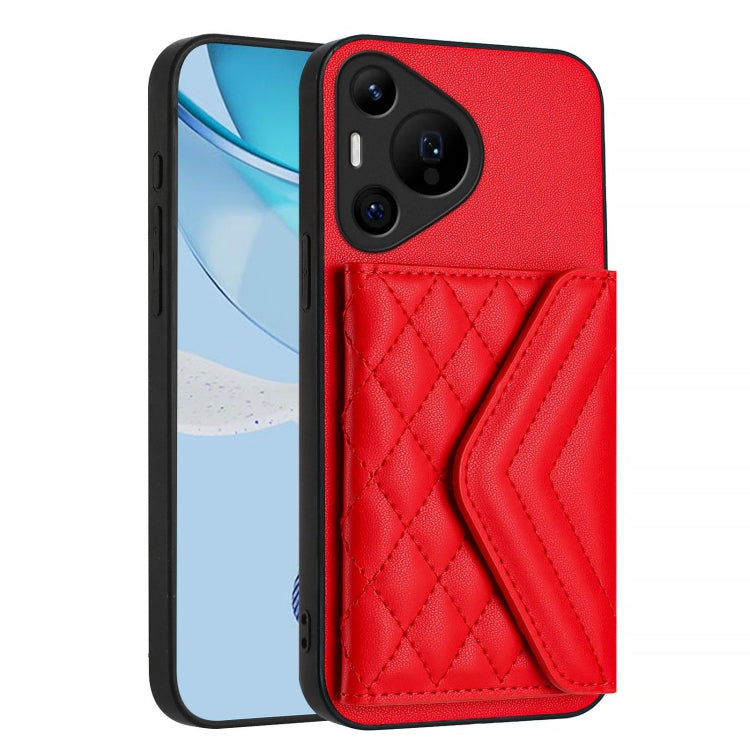 For Huawei Pura 70 Pro / 70 Pro+ Rhombic Texture Card Bag RFID Phone Case with Long Lanyard(Red) - Huawei Cases by PMC Jewellery | Online Shopping South Africa | PMC Jewellery | Buy Now Pay Later Mobicred