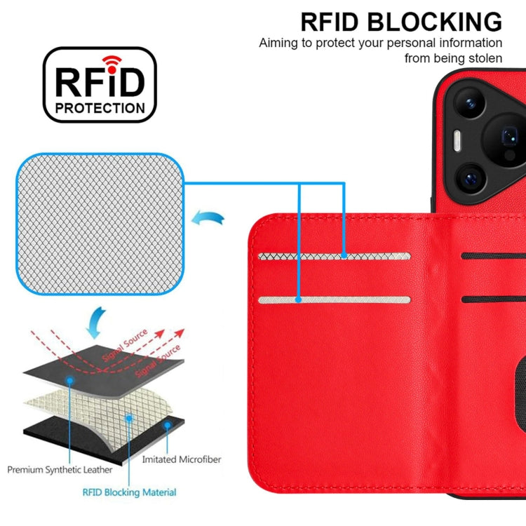 For Huawei Pura 70 Pro / 70 Pro+ Rhombic Texture Card Bag RFID Phone Case with Long Lanyard(Red) - Huawei Cases by PMC Jewellery | Online Shopping South Africa | PMC Jewellery | Buy Now Pay Later Mobicred
