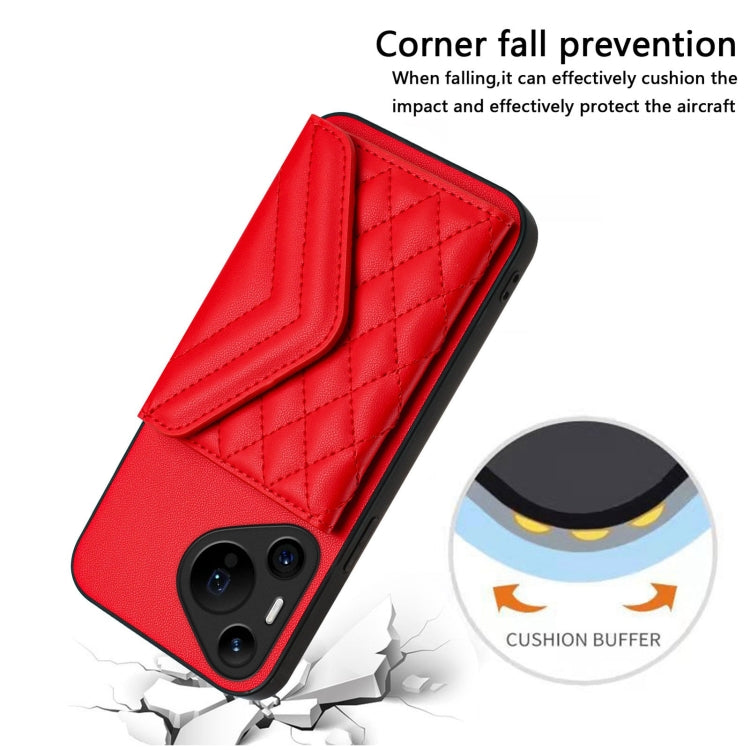 For Huawei Pura 70 Pro / 70 Pro+ Rhombic Texture Card Bag RFID Phone Case with Long Lanyard(Red) - Huawei Cases by PMC Jewellery | Online Shopping South Africa | PMC Jewellery | Buy Now Pay Later Mobicred