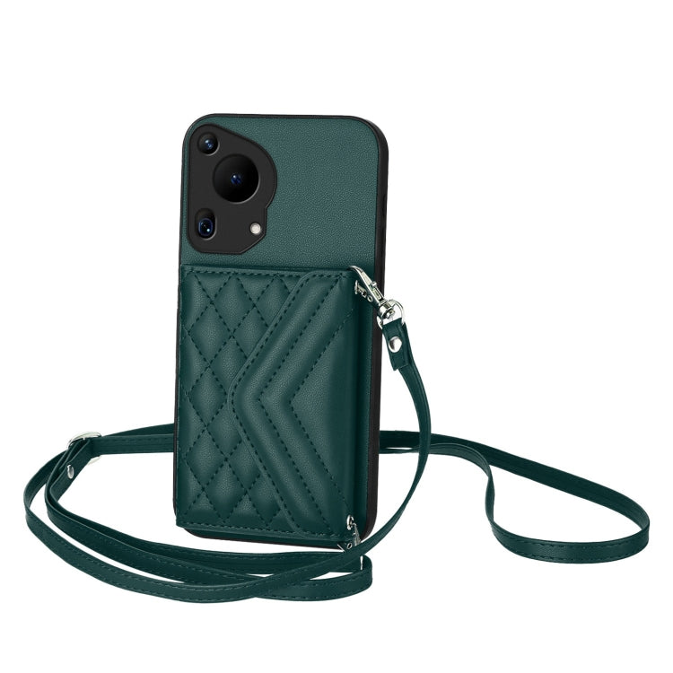 For Huawei Pura 70 Ultra Rhombic Texture Card Bag RFID Phone Case with Long Lanyard(Green) - free shipping - PMC Jewellery - Order now!