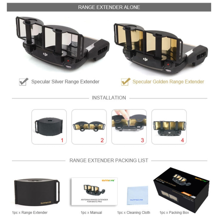 Sunnylife MV-ZC601 For DJI Mavic Air / DJI Mavic Mini Remote Control Hood Mirror Range Extender(Gold) - free shipping - PMC TechLife - Order now!