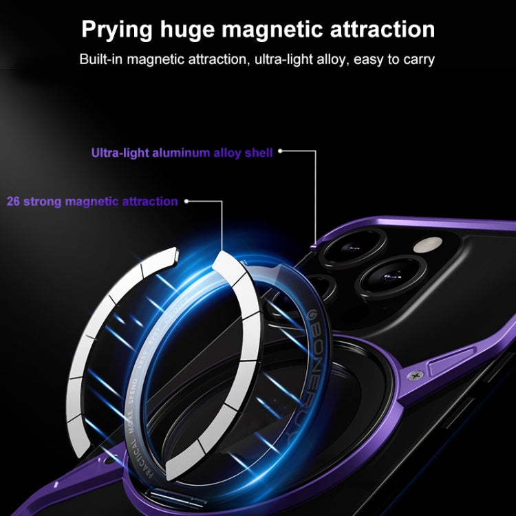 For iPhone 16 Frameless Rotation Holder Magsafe Metal Phone Case(Dark Purple) - free shipping - PMC Jewellery - Order now!