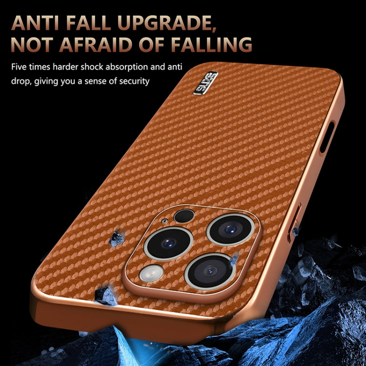 For iPhone 16 Pro Max AZNS Electroplated Edge Carbon Fiber Texture Phone Case(Black) - free shipping - PMC Jewellery - Order now!