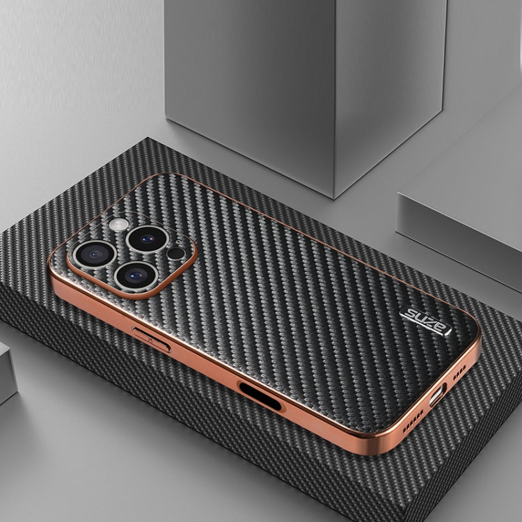 For iPhone 16 Pro AZNS Electroplated Edge Carbon Fiber Texture Phone Case(Black) - free shipping - PMC Jewellery - Order now!