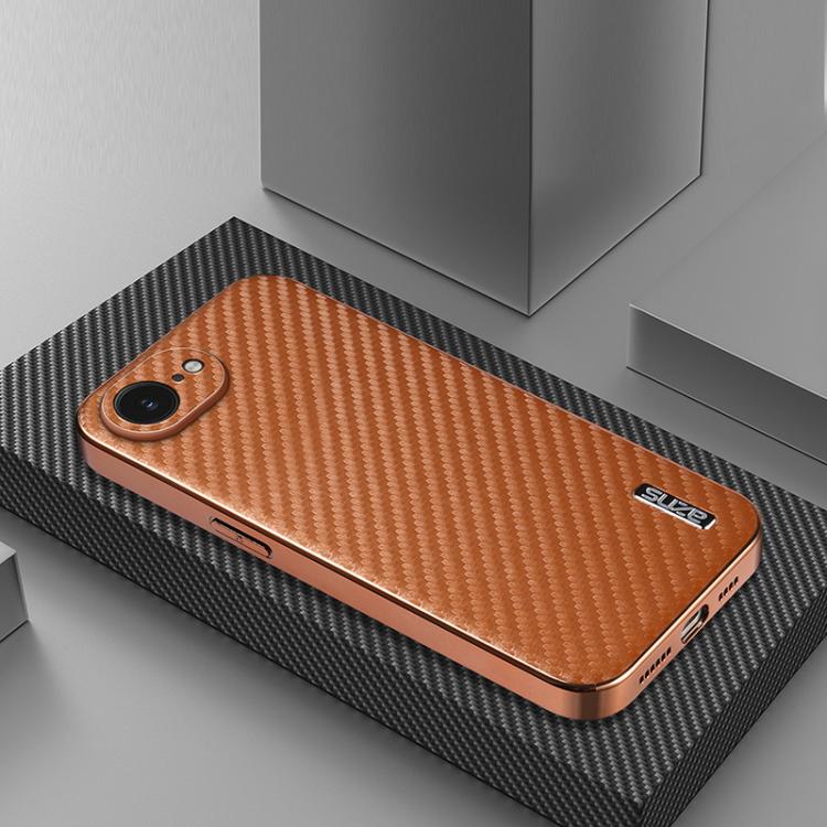 For iPhone 16e AZNS Electroplated Edge Carbon Fiber Texture Phone Case(Brown) - free shipping - PMc TechLife - Order now!