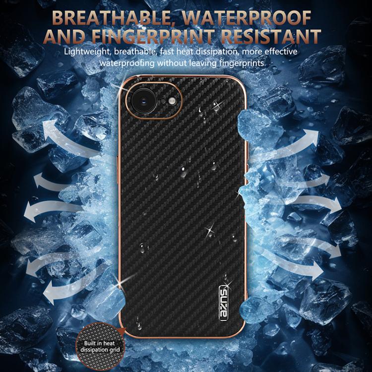For iPhone 16e AZNS Electroplated Edge Carbon Fiber Texture Phone Case(Blue) - free shipping - PMc TechLife - Order now!