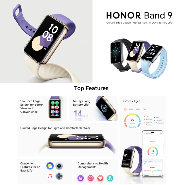 Honor Band 9, 1.57 inch AMOLED Screen, Support Heart Rate / Blood Oxygen / Sleep Monitoring, NFC Version(Black) - free shipping - PMC TechLife - Order now!