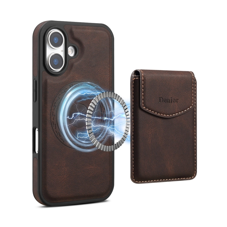 For iPhone 16 Plus Denior D19 Skin Feel MagSafe Detachable Card Slot Phone Case(Brown) - iPhone 16 Plus Cases by Denior | Online Shopping South Africa | PMC Jewellery | Buy Now Pay Later Mobicred