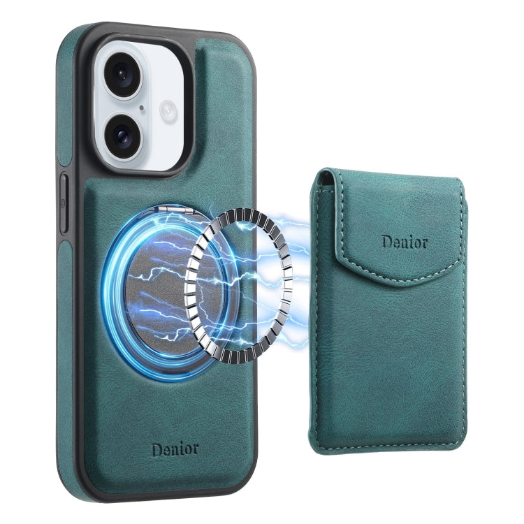For iPhone 16 Plus Denior D20 Skin Feel MagSafe Holder Detachable Card Slot Phone Case(Blue) - free shipping - PMC Jewellery - Order now!