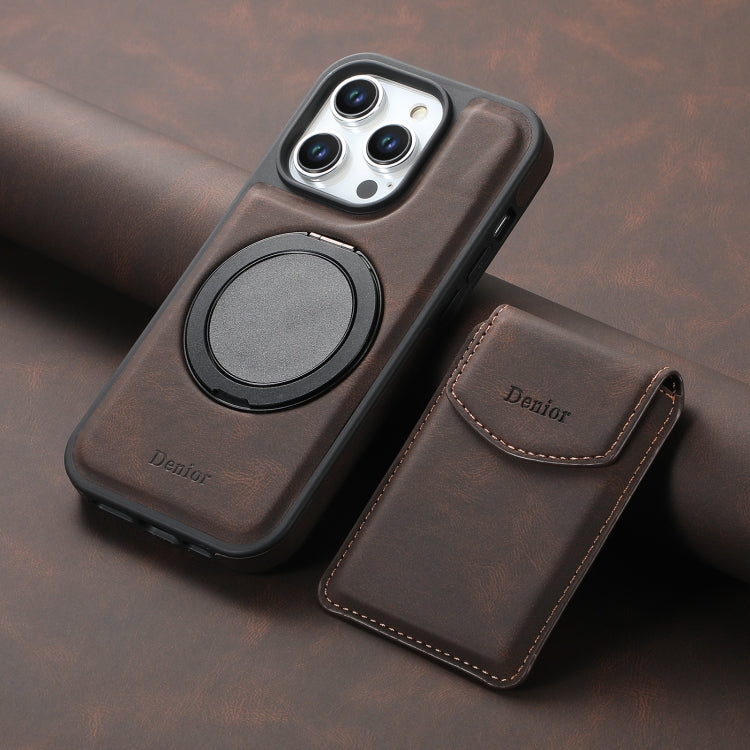 For iPhone 16 Plus Denior D20 Skin Feel MagSafe Holder Detachable Card Slot Phone Case(Brown) - free shipping - PMC Jewellery - Order now!