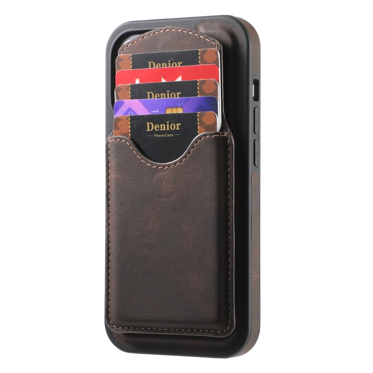 For iPhone 16 Plus Denior D20 Skin Feel MagSafe Holder Detachable Card Slot Phone Case(Brown) - free shipping - PMC Jewellery - Order now!