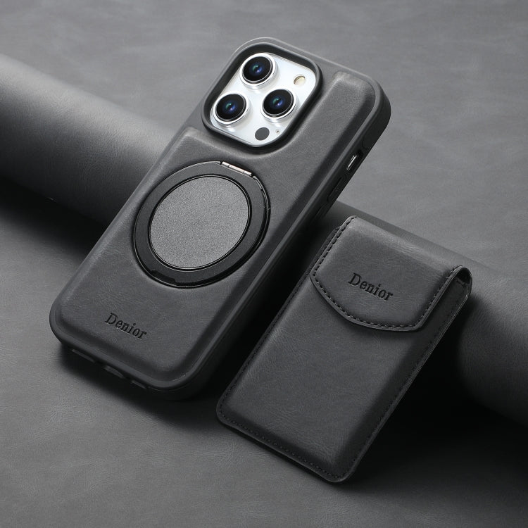 For iPhone 16 Plus Denior D20 Skin Feel MagSafe Holder Detachable Card Slot Phone Case(Black) - free shipping - PMC Jewellery - Order now!